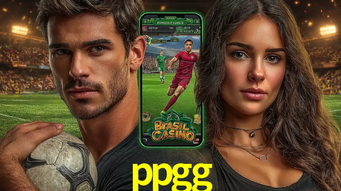 Homem segurando uma bola de futebol e uma mulher ao lado de um smartphone exibindo o jogo de apostas esportivas da ppgg. Faça seu palpite no cassino online.